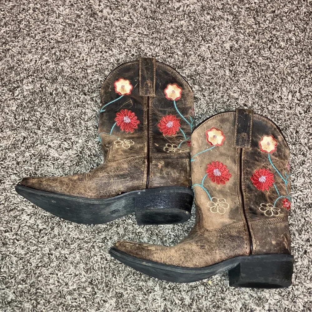 Smoky Mountain Embroidered Brown Cowboy Boots Sz 2R
